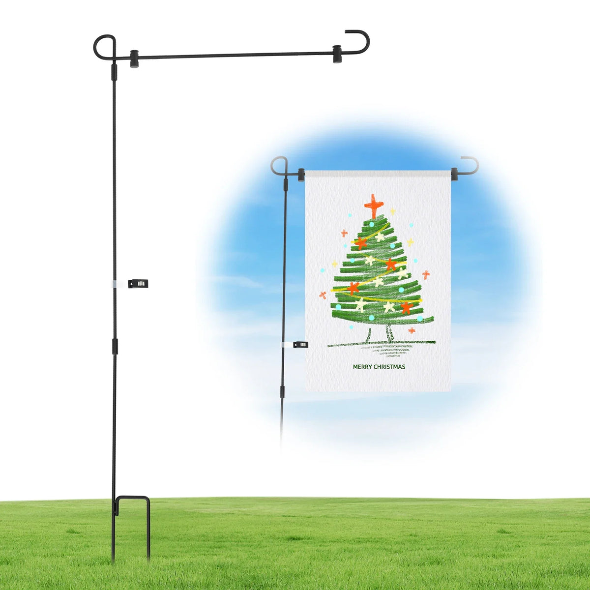 Garden Flag Holder Stand 34inch Rust Resistant Wrought Iron