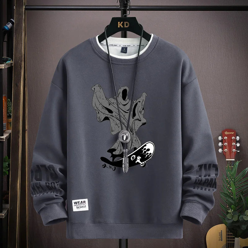 Spring  Autumn Men's Sweatshirt Japan Cartoon Cat Sportswear Long Sleeved O Neck T-shirt  Harajuku High Street Men Clothing 2024