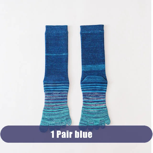1/6 Pairs Man Toe Socks Long Plus Large Size Cotton Colorful Striped Compression Sport Fitness Happy 5 Finger Calf Socks EU40-46