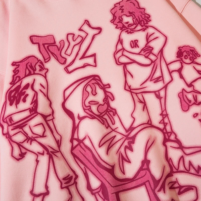 2025 Men Streetwear Pink Hoodie Sweatshirt Funny Cartoon Graphic Hoodie Autumn Harajuku Anime Hooded Pullover Hip Hop Hipster