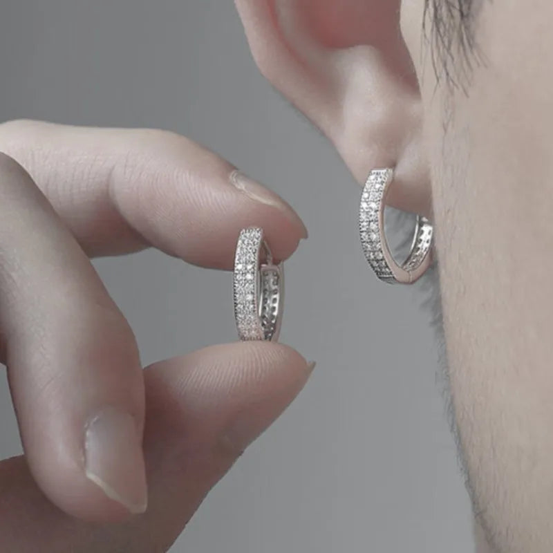 6/8/10/12mm Silver Color Double Row Zircon Hoop Earrings for Women