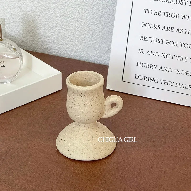Ceramic Candle Holder Retro Plain Ceramic Aromatherapy Candlestick Photo Props Nordic Home Decoration Ornament