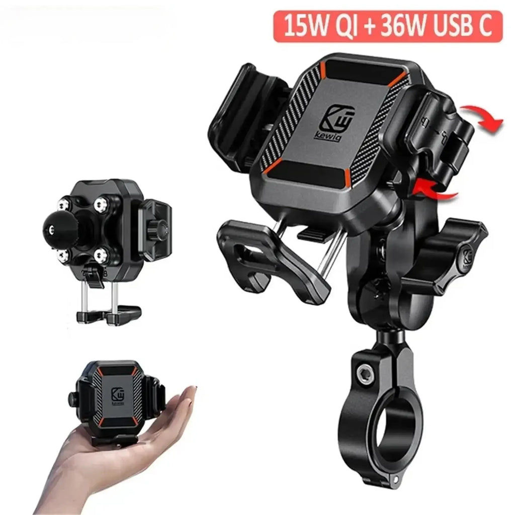 Motorcycle Phone Holder Mount 15W Wireless Charger and 36W USB C Fast Charging Port, Motorcycle Bicycle Phone Holder