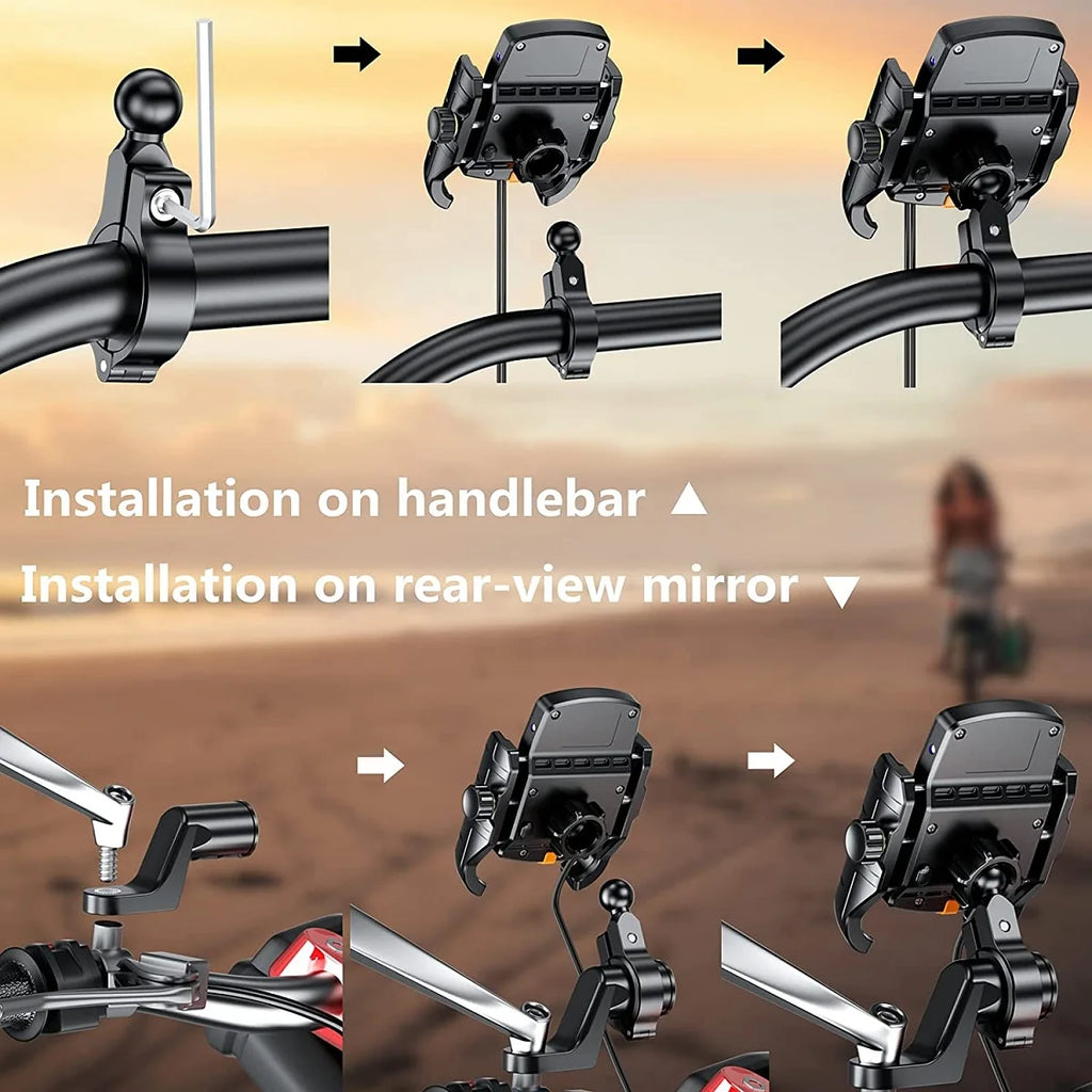 Motorcycle Phone Holder Wireless Charger Moto Motorbike Mirror Mobile Stand Support USB-C Fast Wireless Charging Cellphone Mount