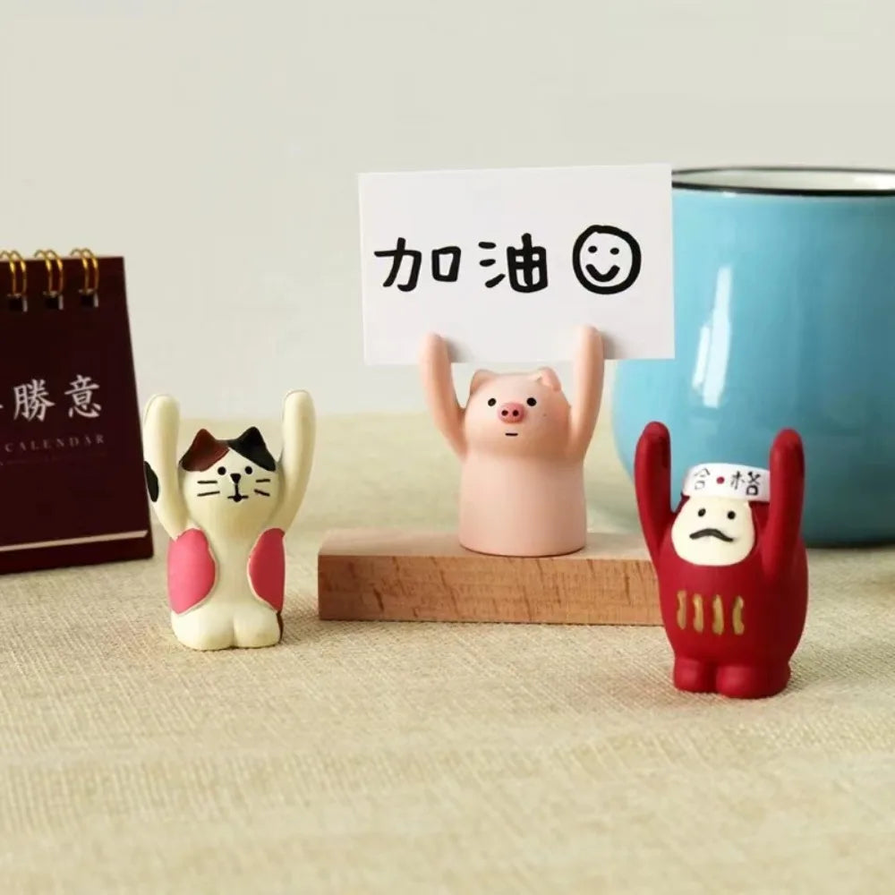 Decorations Creative Cartoon Card Holder Cute Resin Cartoon Style Korean Stationery Office Desk Organizer Mini Display Stand
