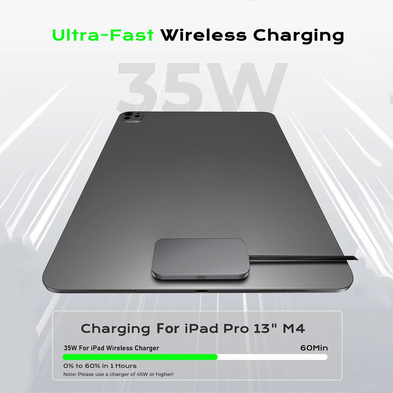 For iPad Pro Magnetic Wireless Charger Aluminum Alloy Fast Charging Smart Chargers With 2m Cord For iPad Pro 13"/11"/12.9"/10.9"