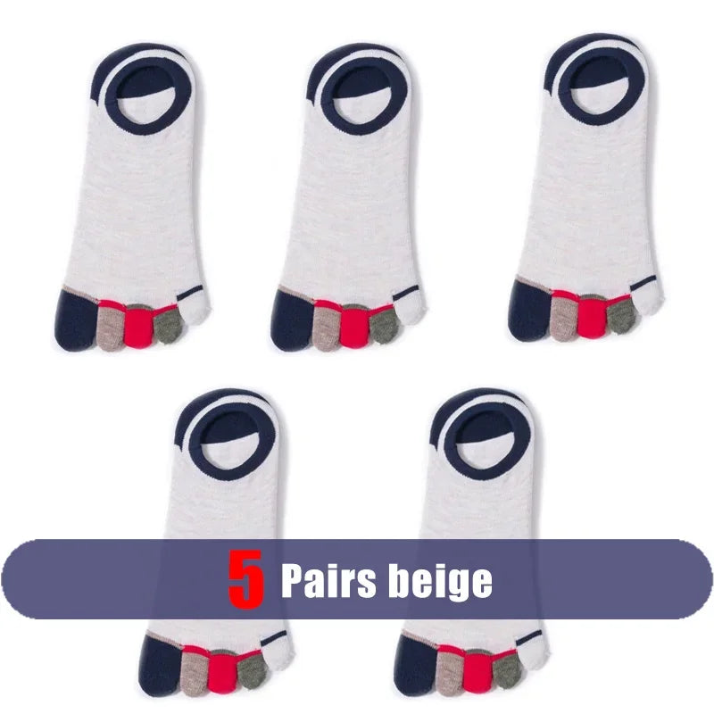 5 Pairs Summer Man Toe No Show Socks Invisible Shallow Mouth Thin Sweat-Absorbing Breathable Cool Five Finger Boat Socks Ankle