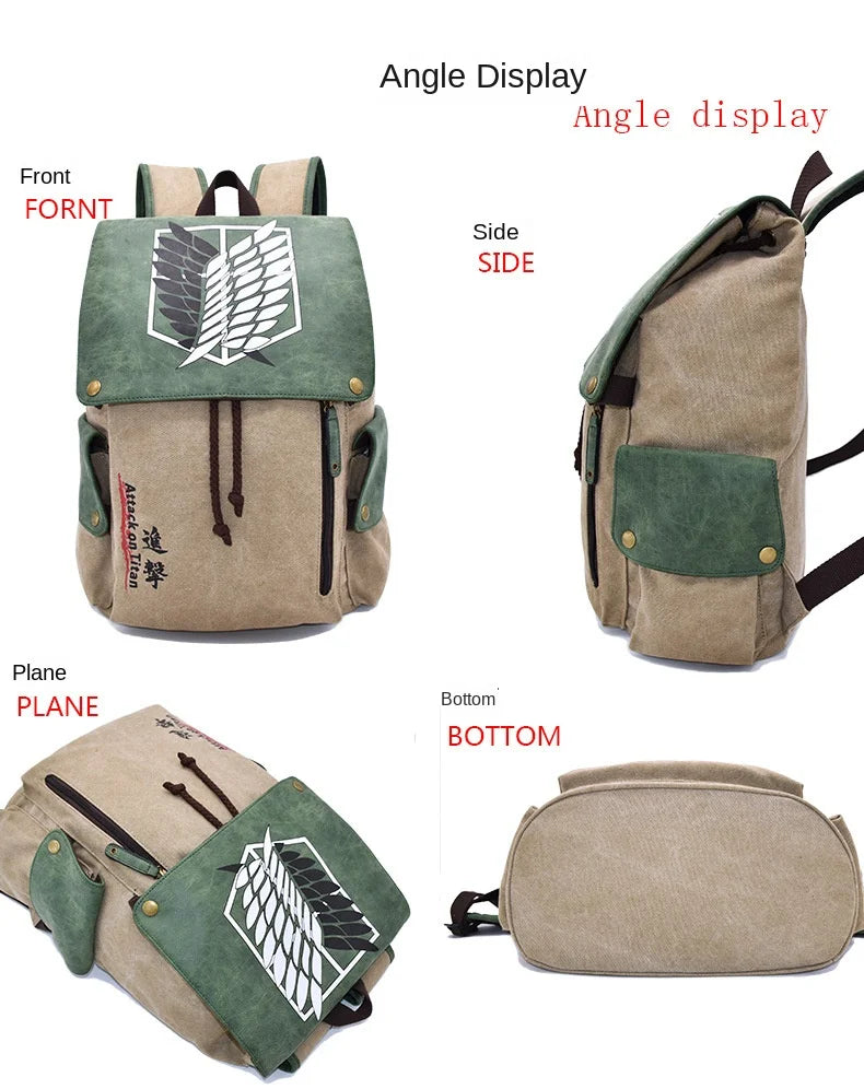 Cartoon Animation AttackonTitan ONEPIECE NARUTO Large Capacity Canvas Backpack