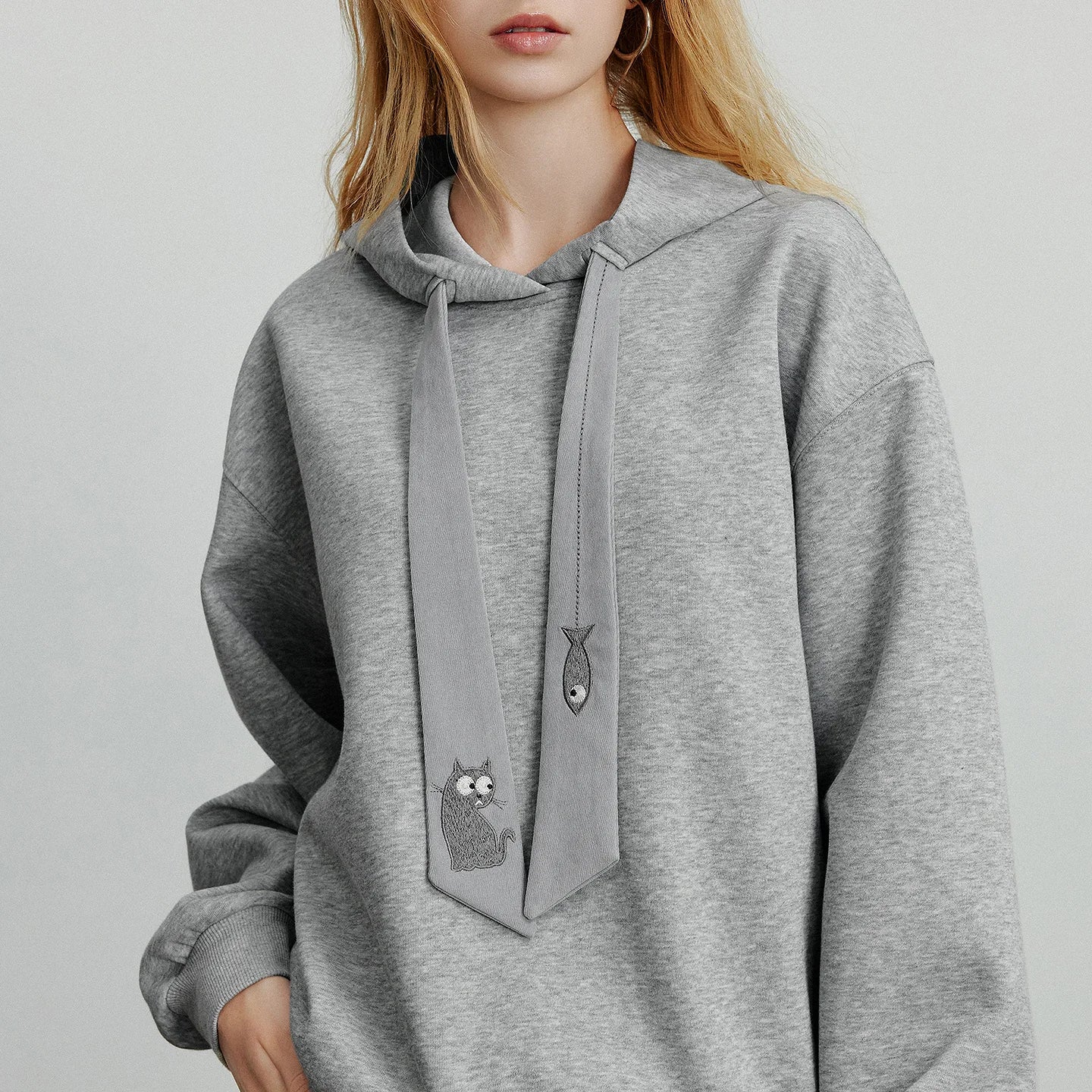 TOYOUTH Women Hoodies Sweatshirt 2025 Autumn New College Style Cat Embroidery Tie Cotton Hooded Pullover Tops