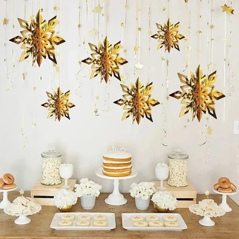6Pcs Christmas Snowflake 15/20/25CM Hanging Christmas Tree Ornament Xmas Home Decor Navidad New Year 2024 Decor Accessories ﻿