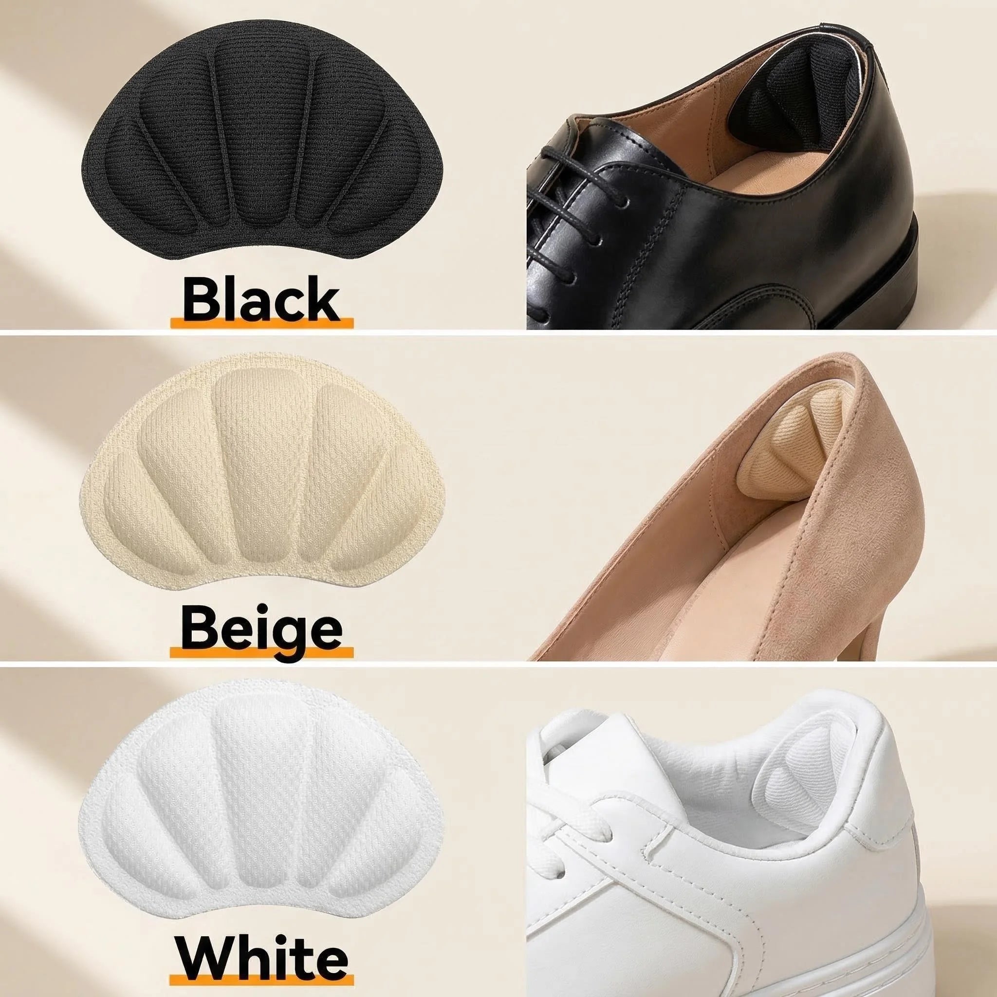 8-Piece Heel Pads, Self-Adhesive Anti-Slip Protective Pads - Thick, Non-Slip, Shock-Absorbing Insoles That Enhance Shoe Comfort, Prevent Chafing and Slipping Off, Suitable for Casual Shoes, Sneakers, and White Shoes, Shoe Siz