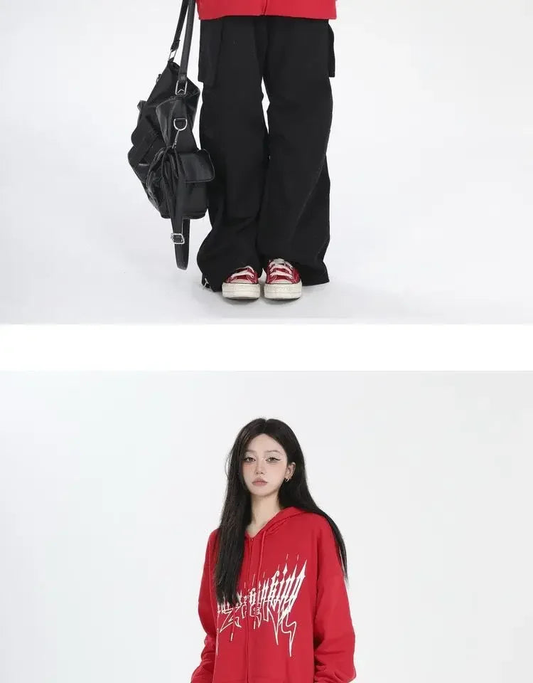Japanese Zip Up Devil Horns Hoodies Women Harajuku Punk Gothic Sweatshirt Fairy Grunge Jacket Coat Streetwear Alt Emo Clothes