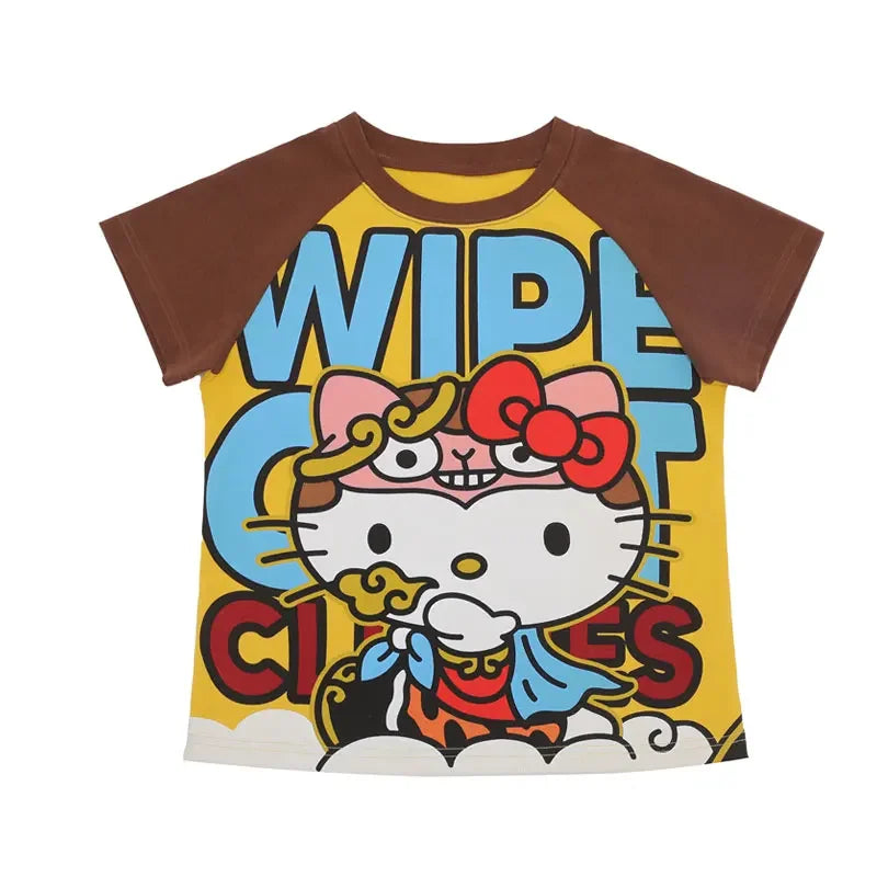 Y2K Sanrio Hello Kitty New Anime Fashion Short Tops Summer Cute Tees Cartoon Printed High Street Gothic Short Hottie T-shirts