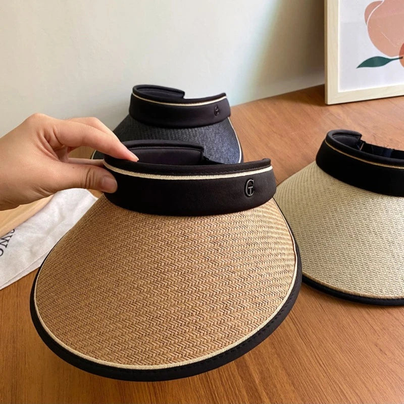 3 Colors Foldable Wide Brim Straw Sun Hats Portable UV Protection Cap Breathable Sunscreen Hat for Women Men Outdoor Beach Hat