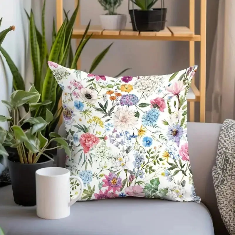 1pc Colorful Flowers Pattern Throw Pillow Case 17.7*17.7in, SoftCushion Cover For Home Decor, Accent Pillow Case, Easy To Clean