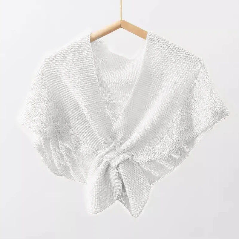 Winter Warmer Solid Color Blouse Cover Shoulder Korean Cape Fake Collars Knotted Scarf Thick Muffler Women Knitted Shawl Scarf