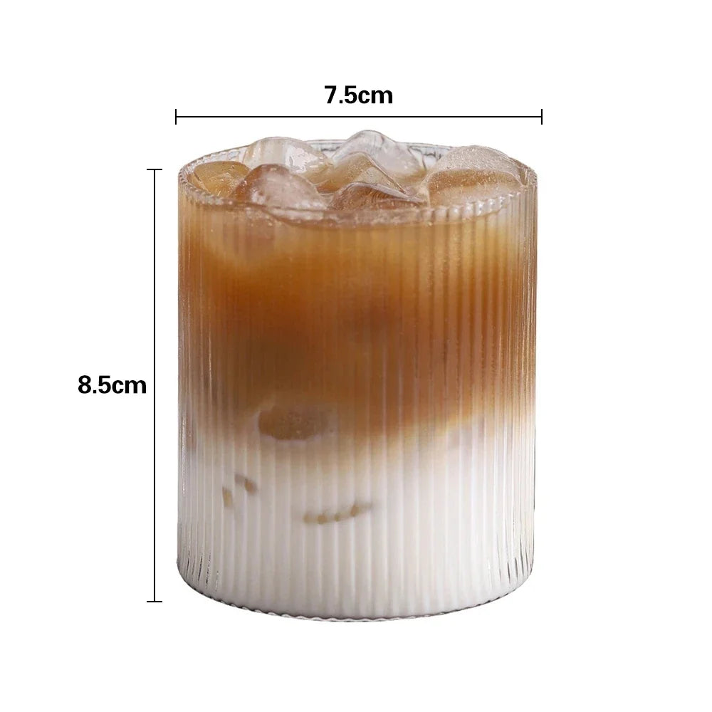 Transparent Coffee Mugs Simple Stripe Glass Cup with Lid Straw Tea Cup Juice Drinking Wine Beer Milk Breakfast Shot Glasses Set