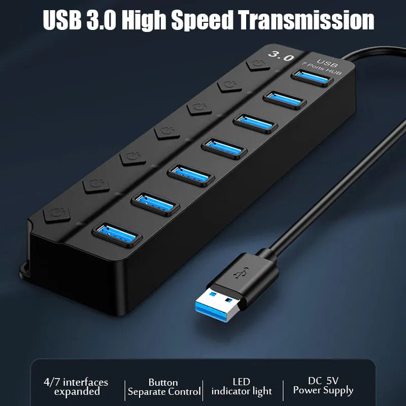 3.0 Power Adapter 4/7 Port Multi USB Splitter Hub 2.0
