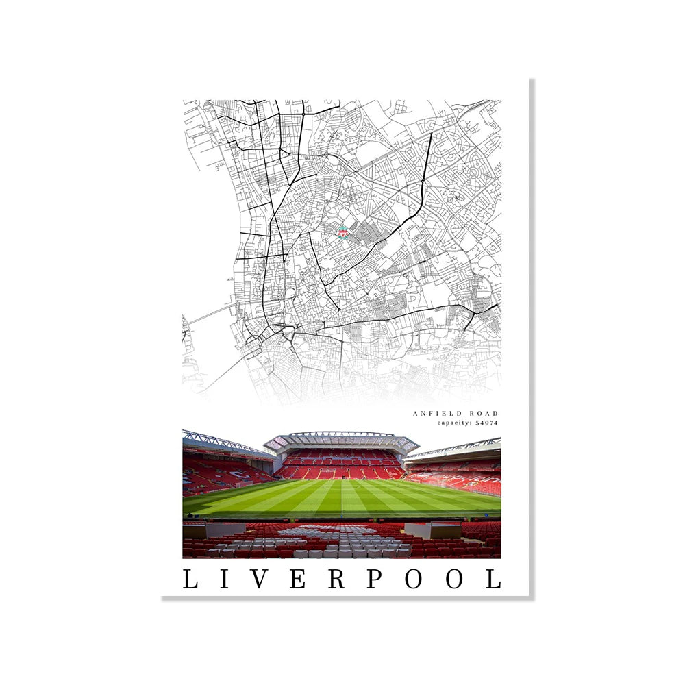 Football Poster Clubs Map Liverpool Manchester Football Stadium Poster Wall Art Canvas Painting for Living Room Home Decor