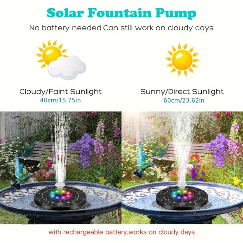 3W/3.5W solar fountain with LED lights, creative DIY fish pond decoration, suitable for garden bird bath, pond, swimming pool