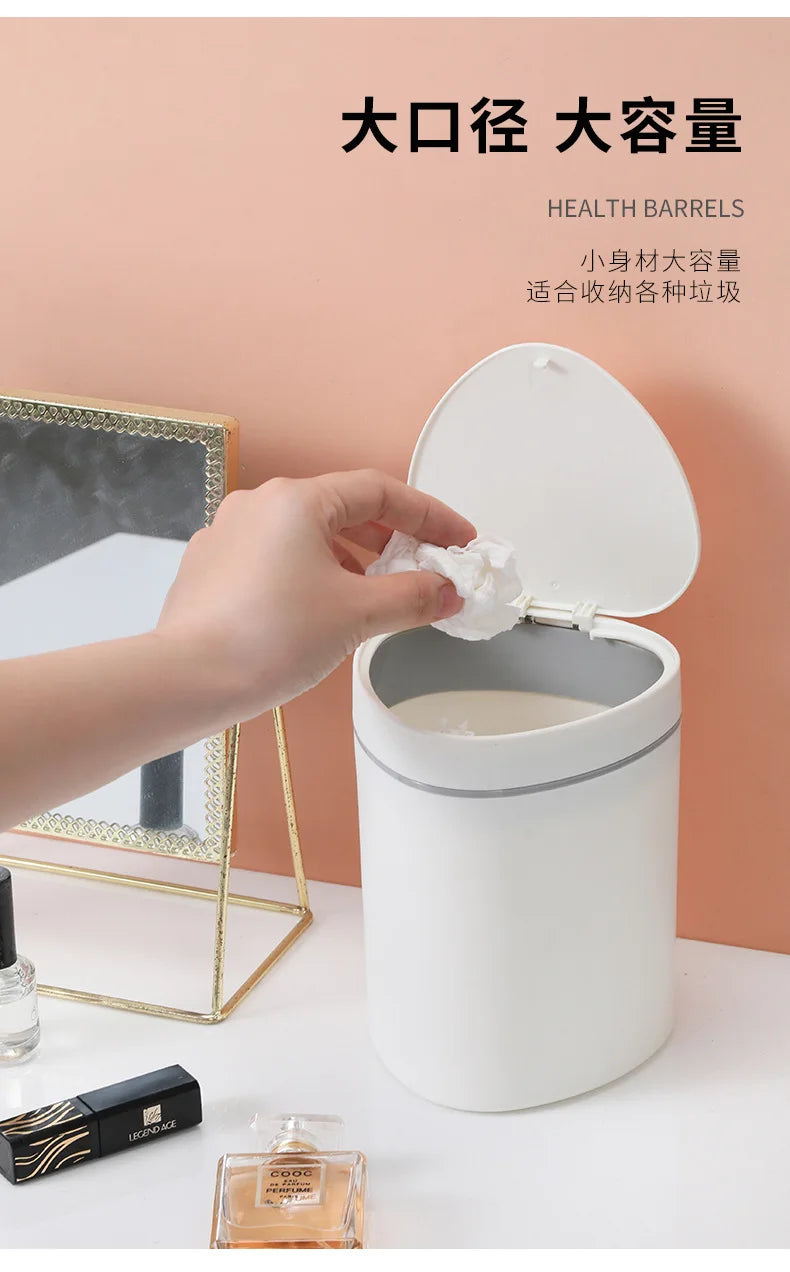 Small Trash Can with Lid Plastic Press Type Step On Wastebasket for Office Dorm Bedroom Bathroom Kitchen Car Desktop