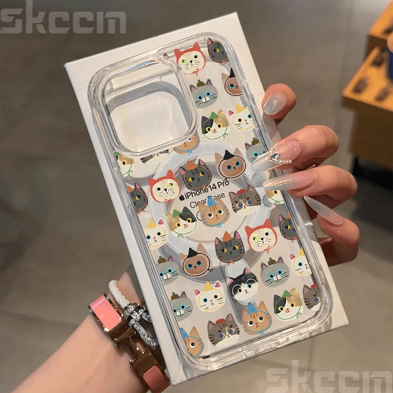 Cute Dachshund Bulldog Pattern Magnetic Phone Case For iPhone 17 16 15 14 13 12 11 Pro Max 16E X XS XR Clear Hard Cover