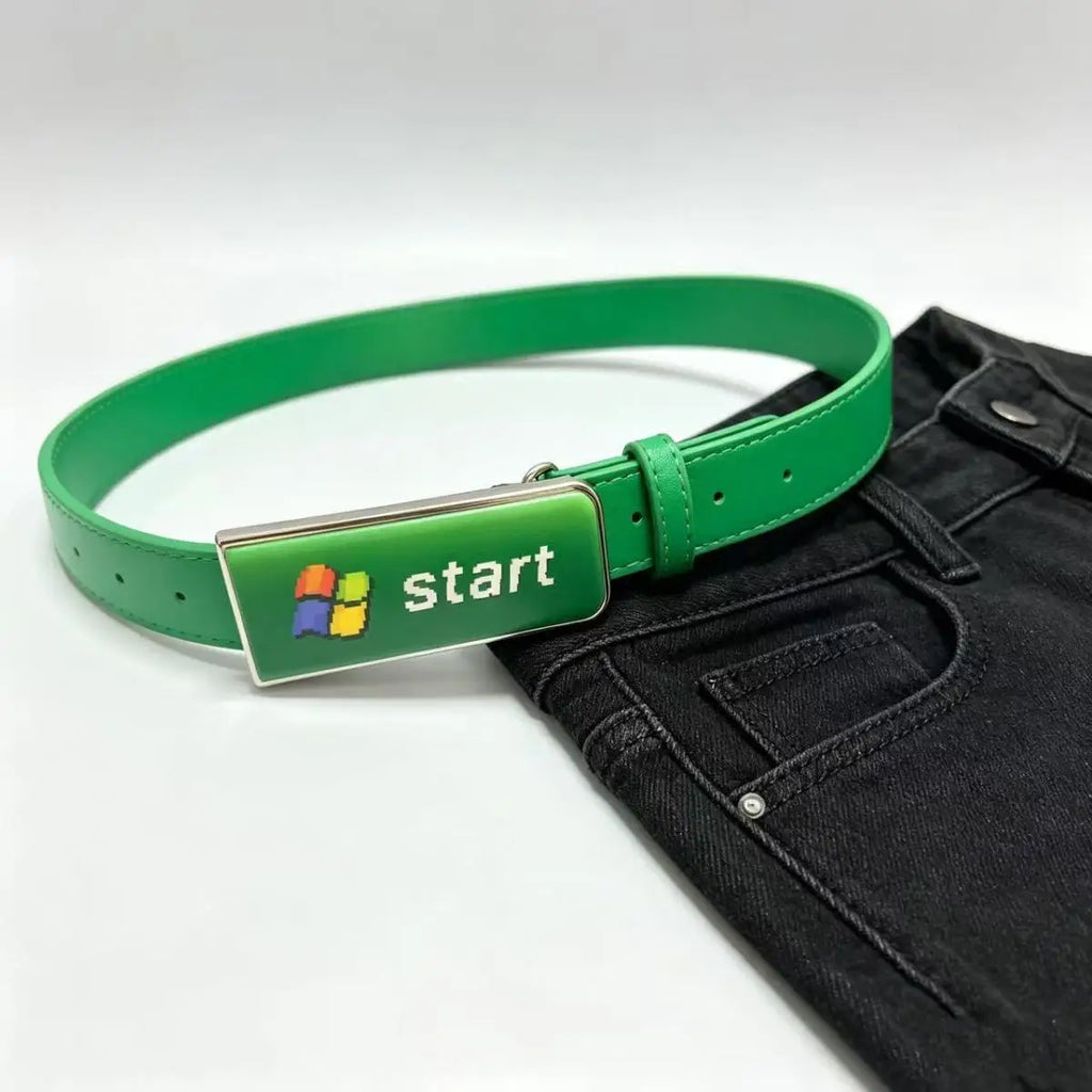 Y2K Unisex PU Waist Belt Retro Computer Pixel Start Button Square
