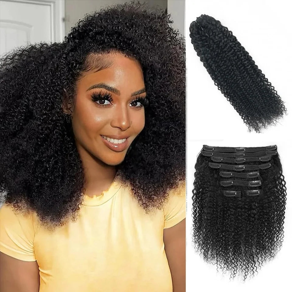 Afro Kinky Curly Clip in Hair Extensions Real Human
