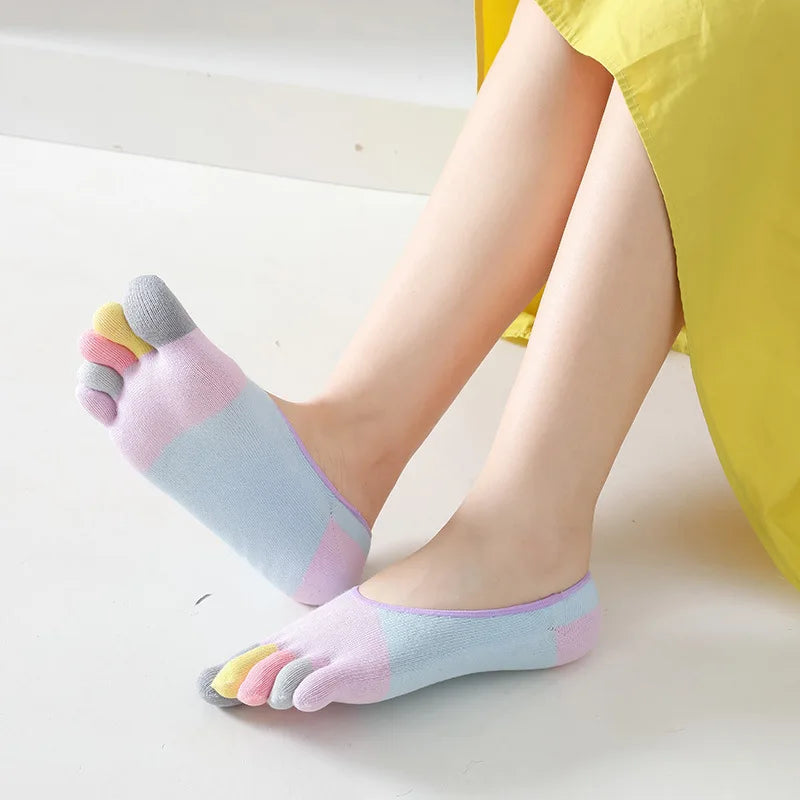 5 Pairs Summer New Five Fingers Women Socks Colorful Soft Cotton Shallow Casual Socks Split Toe Sports Socks kawaii Toe Socks
