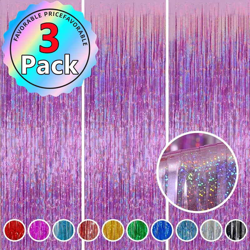 1pack Party Backdrop Curtains Glitter Gold Tinsel Fringe Foil