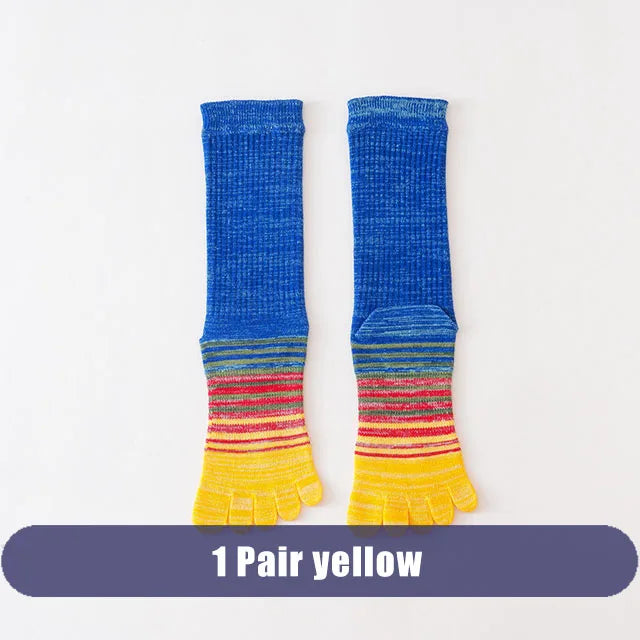 1/6 Pairs Man Toe Socks Long Plus Large Size Cotton Colorful Striped Compression Sport Fitness Happy 5 Finger Calf Socks EU40-46