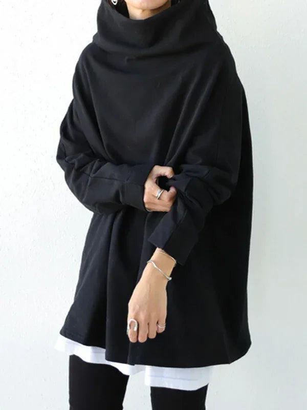 Missuoo Women's Black Turtleneck Oversized Blouse 2026 Summer Casual Loose Long Sleeve Asymmetric Hem T-shirt Top