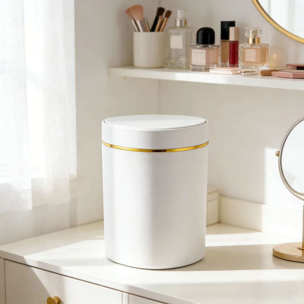 Small Trash Can with Lid Plastic Press Type Step On Wastebasket for Office Dorm Bedroom Bathroom Kitchen Car Desktop
