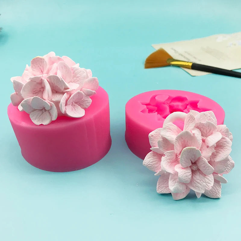 3D Hydrangea Moulds Plaster Work Clay Resin Art Soft Silicone Fondant Flowers Chocolate Mold Soap Cake Decoration Baking Tool