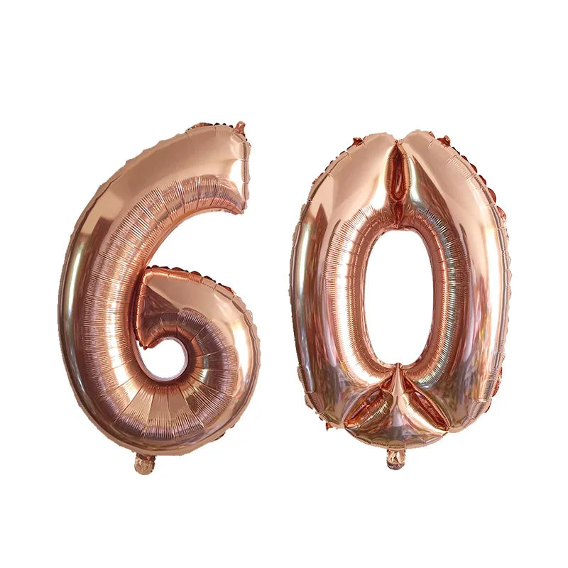 2pcs 32inch Rose Gold Balloon Number Banner 18 25 30 40 50 60 Birthday Party Decoration Kids Adult Anniversary Digit Foil Ballon