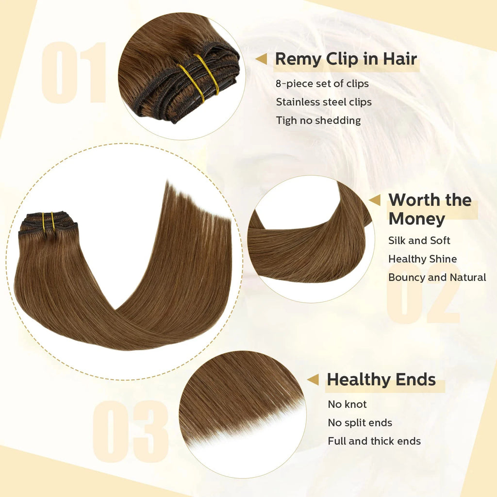 Clip In Hair Extensions #6 Chestnut Brown Double Weft