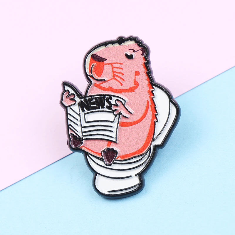 Cute Animal Series Enamel Brooch Alloy Pin Cartoon Kawaii Capybara Cat Dog Duck Pet Backpack Lapel Badge Jewelry Gift for Kids