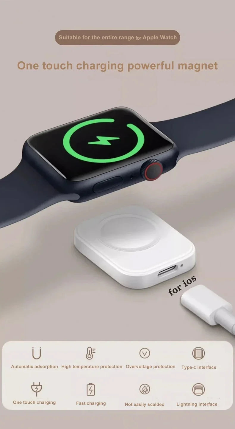 VIKEFON Fast Magnetic Watch Wireless Charger for Apple Watch Series IWatch 9 8 7 6 5 Dock Adapter Type C 8PIN Portable Charging