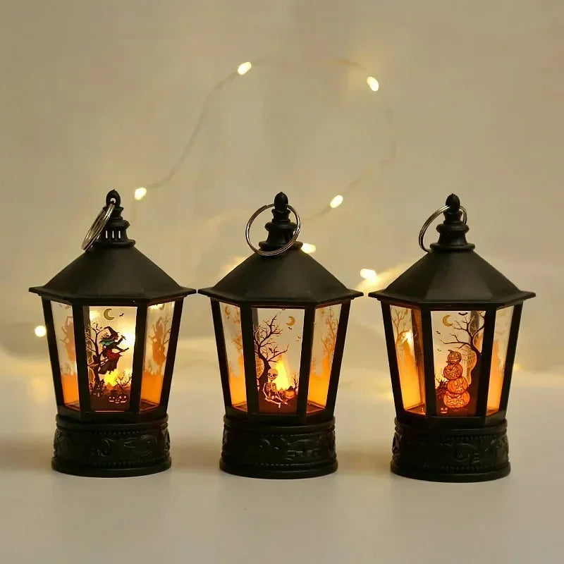 Halloween Hanging LED Lantern Retro Witch Castle Pumpkin Ghost Lamp Halloween Party Home Indoor Outdoor Decor Gift Supplies