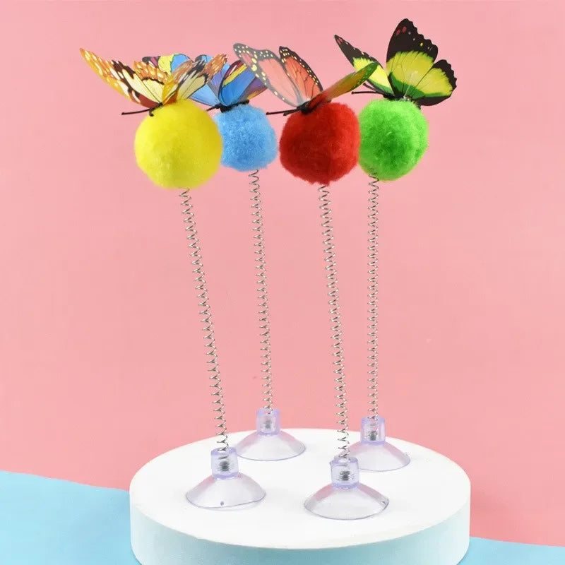 Pet Cat with Spring Toy Interactive Fun Teasing Cat Stick Suction Cup Fur Ball Pet Cat Toy