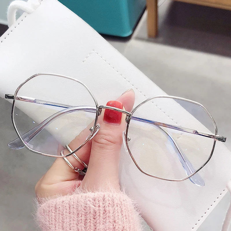 Fashion Ultra-Light Polygon Frame Anti-blue Light Glasses Unisex Reading Eyewear UV400 Shades Flat Mirror Eyeglasses