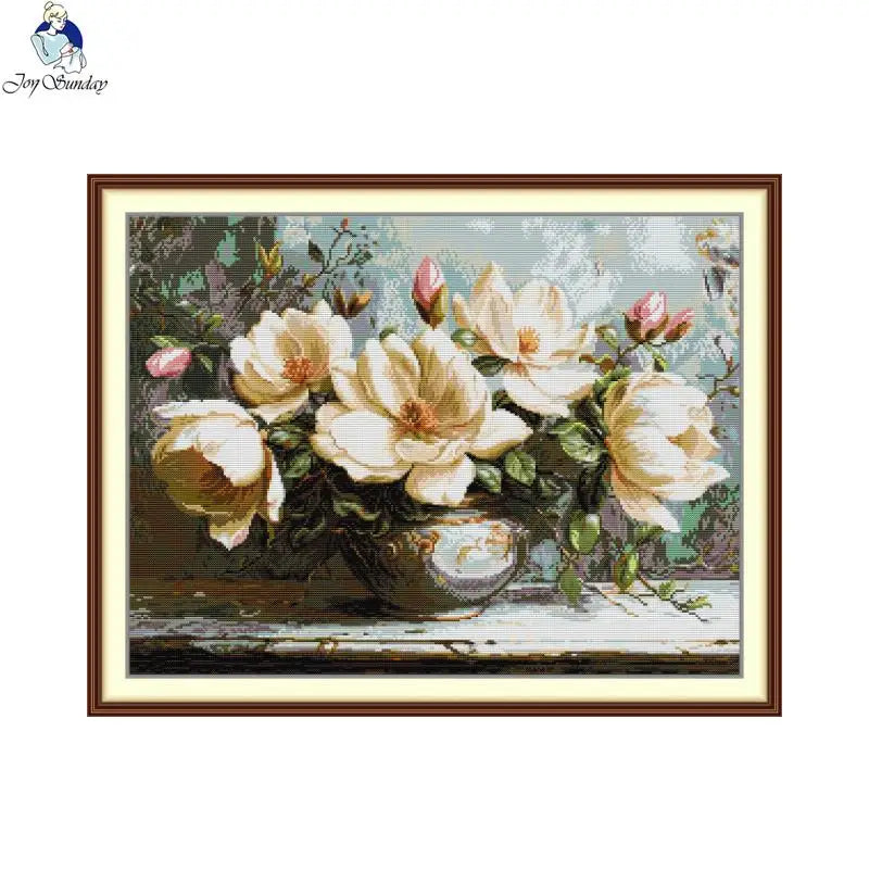 Joy Sunday Cross Stitch Kits DIY 11CT 14CT 16CT The Mysterious Magnolia HD Printed Embroidery Sets Home Wall Diaplay Decor Gifts