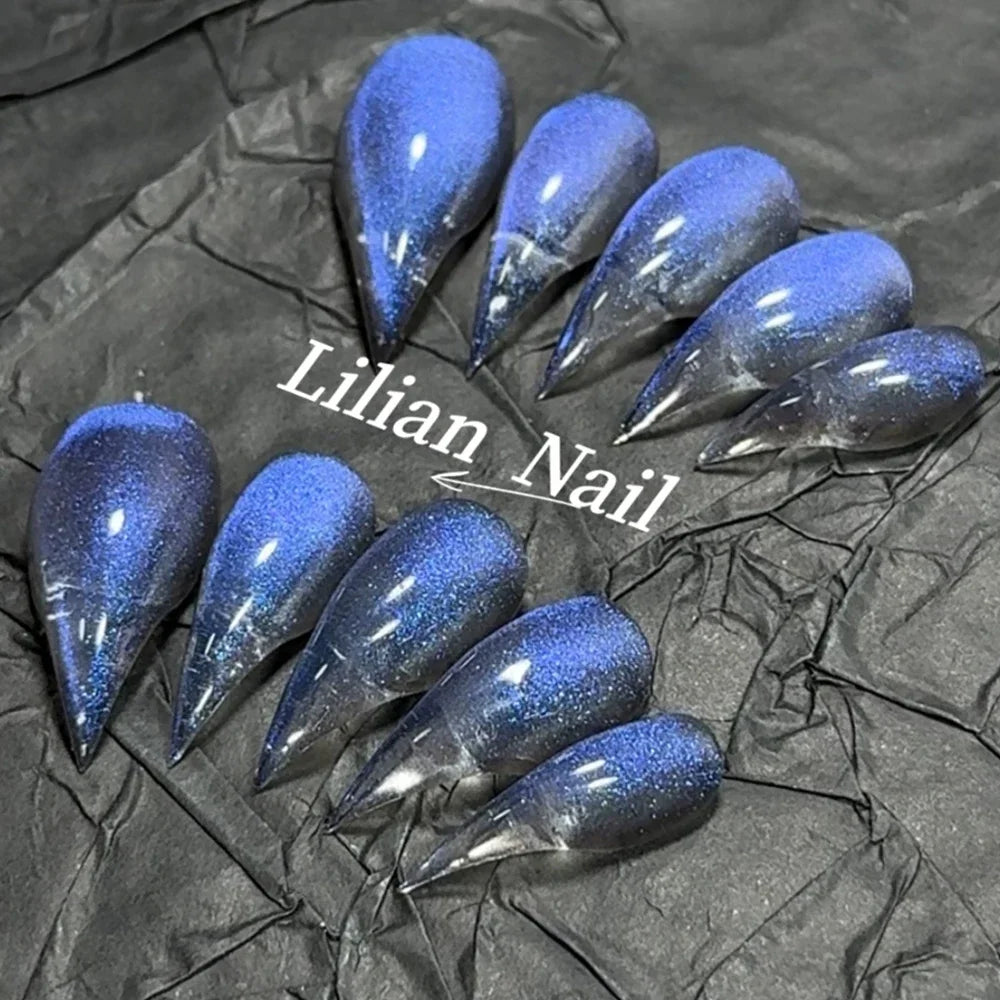 10Pcs Spice Girl Colorful Handmade Full Cover False Nail Y2K Long Dragon Shape Claw Cat Eyes Gradients Reusable Press On Nails