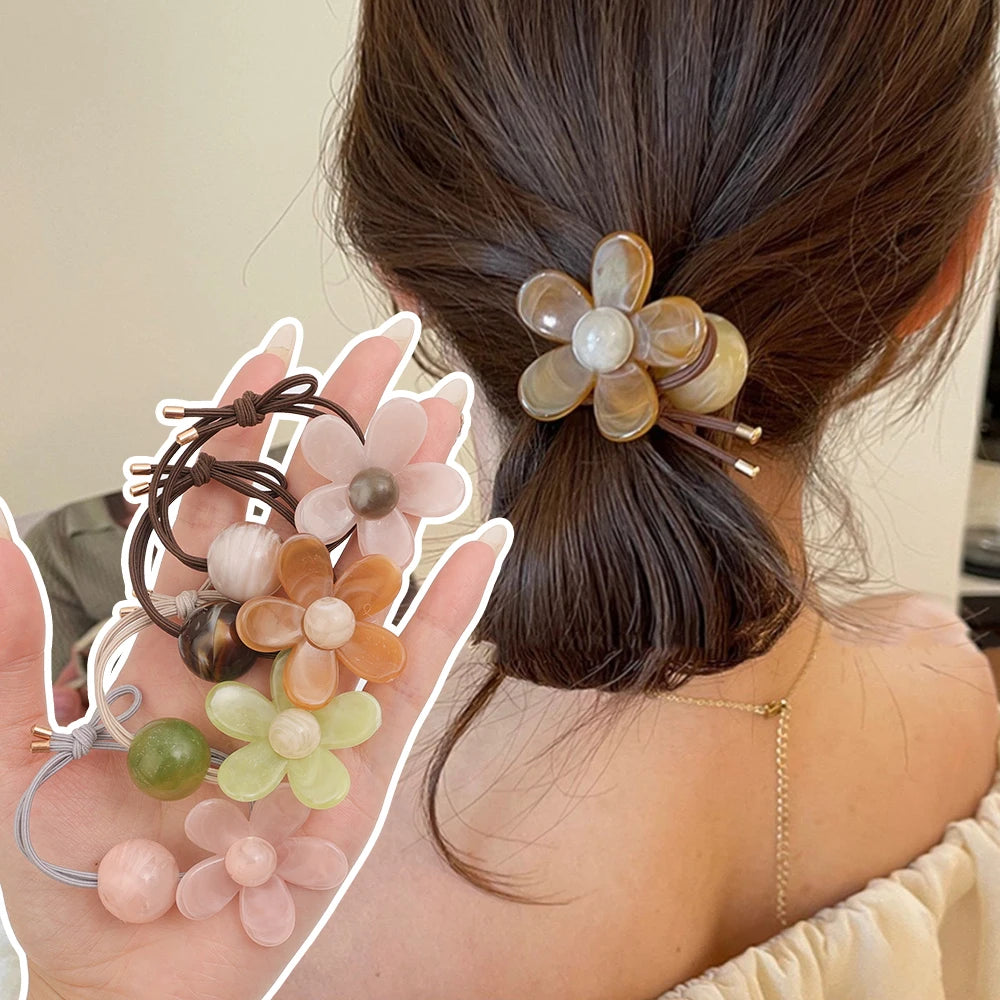 5Pcs New Fashion Women Sweet Hair Tie Set Cute Flower Elastic Hair Bands Hair Ropes Scrunchies Headwear Hairs Accessories