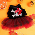 Halloween Pirate Wedding Dress Pet Clothes Dog Cat Black Thermal Dress Funny Red Skull Splicing Open Button Dress