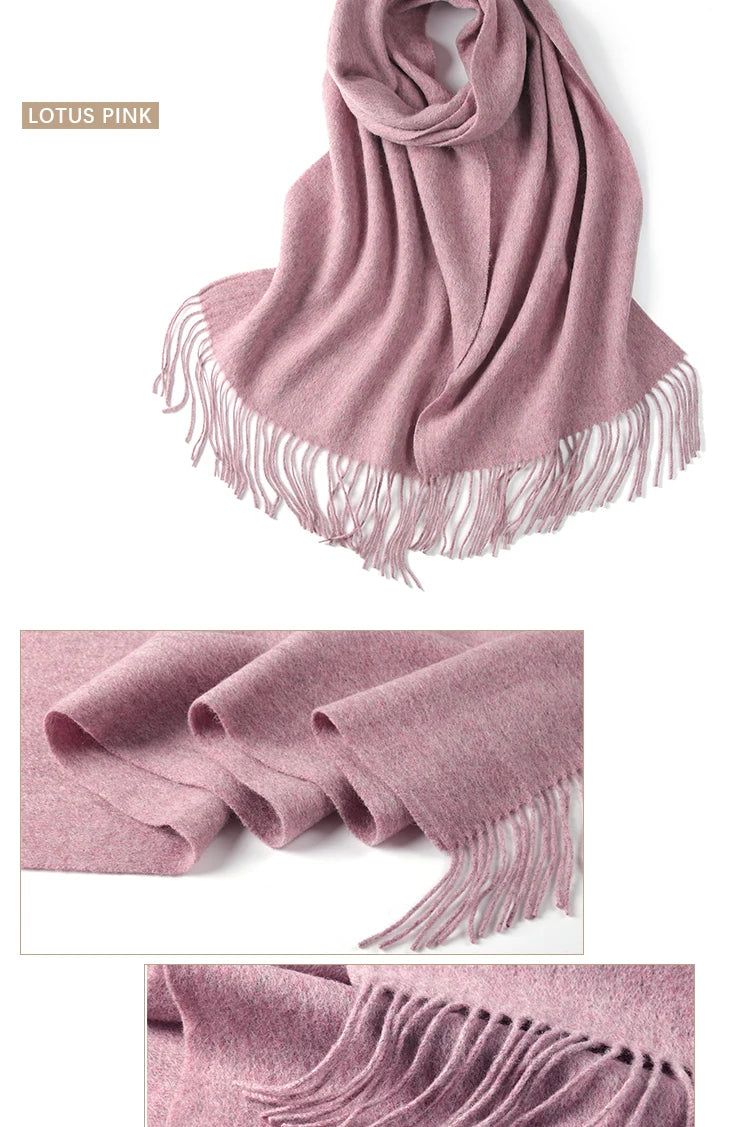 LONGMING 100% Merino Wool Knitted Shawl New Women Autumn Fashion Classic Plaid Solid Scarf Winter Warm Knottable Muffler for Man