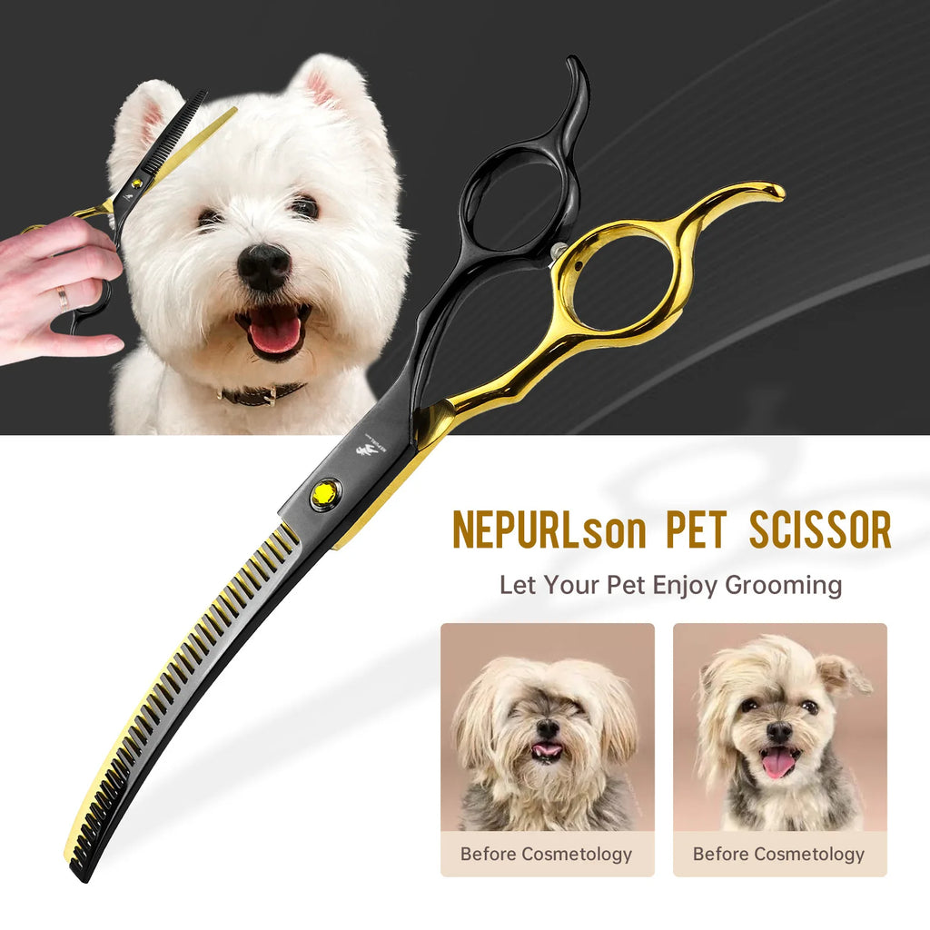 Grooming Scissors Japan Stainless 6.5" Professional Pet Scissors Curved Chunker Scissors for Groomer Bend Down Thinning Shears