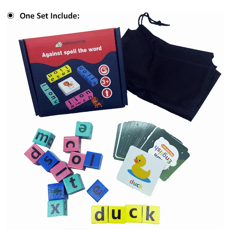 Letter Spelling Block Flash Cards Game English Words Early