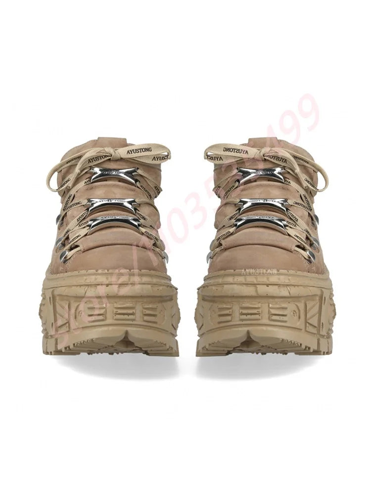 Thick Sole Metal Rivet Y2K Motorcycle Boots Street Rock Punk Round