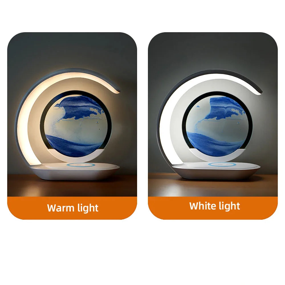 15W Wireless Charger with Quicksand Painting Night Lamp Table Top Decoration Fast Charging Station for iphone 16 Pro Max Charger